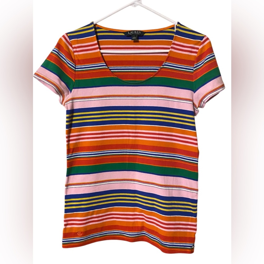 Lauren Ralph Lauren Striped Top Women’s Large Multicolor T Shirt Stretch Boho